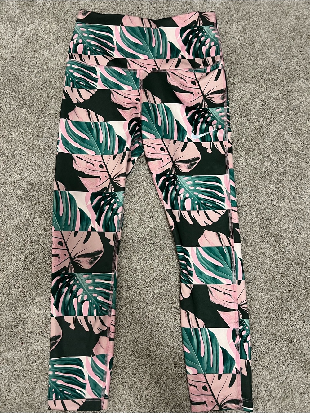 Nike Botanical Pink Palm Print Fast Crop Training Tights Dri-fit Zip Pocket S